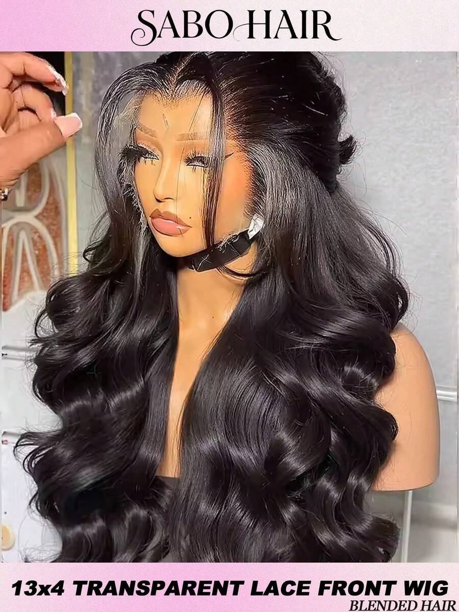 13x4蕾丝前假发，无胶真人混纺发丝，高清透明蕾丝，200%密度，自然波浪卷发，带婴儿发，预先拔毛，女士前额假发，30英寸自然发际线（黑色-自然波浪卷）