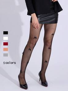1 Pair Women's Butterfly Fishnet Tights - Transparent Hollow-Out Skinny Pants, Essential For Parties - Clear - View 1