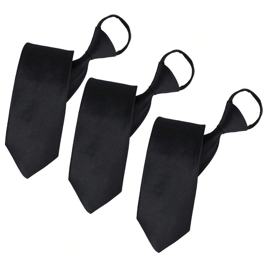3pcs Men's Necktie, Business Necktie, Simple Solid Color Formal Necktie,Accessories,Festival,Gifts - Black - View 1