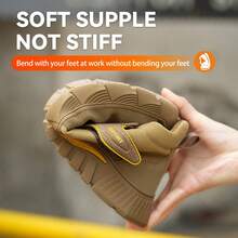 Khaki Men Steel Toe Welder Boots Slip Resistant Work Safety Shoes Men Four Seasons  Anti Slip Steel Toe Anti Puncture Brown Work Shoes Construction Industrial Work Safety Sneakers Men Indestructible Puncture Proof Work Boots For Men For Industrial And Construction Work, Welding Shoes, Toe Protection Slip-On Labor Protection Shoes - 卡其色 - 查看 2