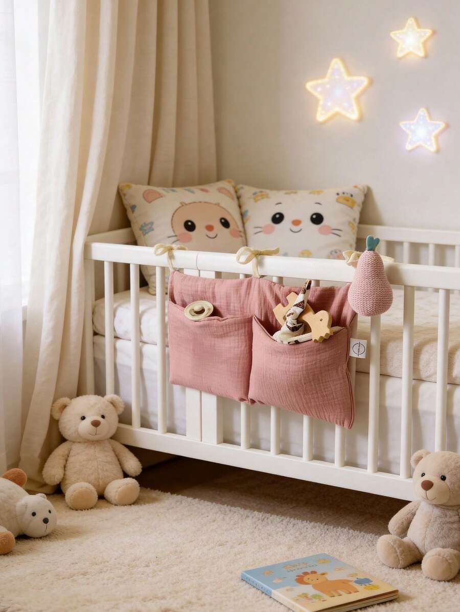 1pc Baby Bottle Toy Storage Bag, Stroller Crib Diaper Organizer Hanging Bag - Pink - View 1