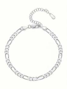 SYMFNY 1pc Minimalist Unisex 925 Sterling Silver Figaro Chain Anklet, Suitable For Daily Wear And Gift Giving - Silver - View 2