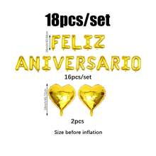 18个/套 西班牙语“Feliz Aniversario”字母气球，心形气球，适用于周年纪念、婚礼、庆典、情侣、情人节派对、求婚、新娘送礼会、周年纪念装饰 - 彩色 - 查看 12