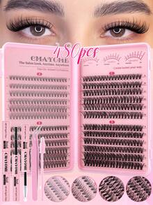 480片假睫毛套装 - 混合长度9-14mm，包含10D+20D+30D+40D+50D+60D+80D+100D睫毛簇，适用于猫眼妆、角色扮演妆、俄式浓密妆、自然妆、夏季妆和舞台妆。套装包含睫毛胶、睫毛刷和镊子。便携式设计，适合居家和旅行使用。0.07mm厚度，D型卷翘，蓬松效果，新手也能轻松上手。 - 彩色 - 查看 2