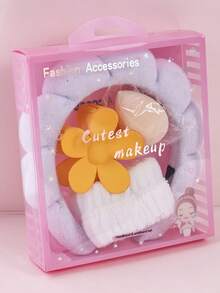 Zestaw prezentowy: 5 damskich opasek SPA z gąbki, opaska na nadgarstek i duża spinka do włosów z kwiatkiem, opakowanie dekoracyjne, odpowiednie na imprezy, prezenty i do codziennego użytku - Wielokolorowe - Zobacz 27