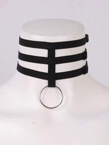 1 pieza Collar gargantilla de cuero multicapa con anillo en O, estilo de vestimenta urbana de vanguardia, accesorio de moda esencial para mujeres en fiestas de club - Adorno de cuello - Ver 5