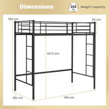 COSTWAY Metal Space-Saving Loft Bed Frame With Full-Length Guardrail, Black - Black - View 4