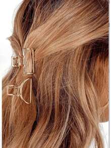2pcs Women's Small Gold Rectangular Semi-Circle Metal Hair Claw Clips - Gold - View 1