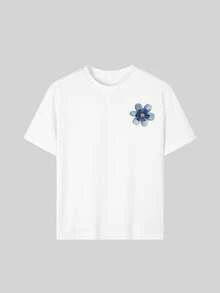 这款少女T恤印有海龟、贝壳和热带花卉图案，柔软舒适，适合女孩旅行、度假、户外活动和日常休闲穿着，是休闲旅行的最佳选择！时尚百搭的少女春夏休闲上衣。 - 白色 - 查看 5