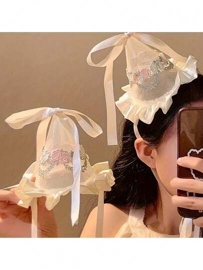 1 chiếc mũ đội đầu công chúa thanh lịch cho đám cưới, sinh nhật, tiệc tùng, có thêu ren - Màu be nhạt/hồng nhạt/trắng, không cần lắp ráp, thích hợp cho cô dâu và trang phục công chúa.