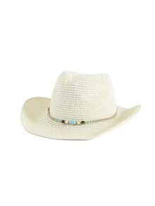 1pc Women's Wide Brim Sun Hat, Minimalist European And American Style Cowboy Straw Hat, Outdoor Casual - Straw Hat - View 15