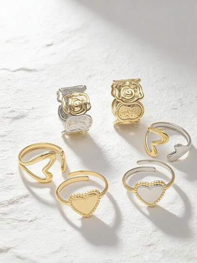 3pcs 18K Gold Plated Stainless Steel Rings, Women's Rings, Ins Style, Elegant Rings, Women's Jewelry, Bohemian Style, Delicate Gift, Ocean Series, Shell, Chain, Gold Rings, Color Matching