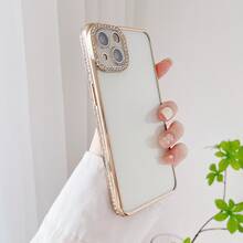 Funda de teléfono con lentejuelas de lujo con baño de oro, adecuada para iPhone 17 Pro Max/17 Pro/17/16 Pro Max/16/16 Pro/15/15 Pro Max/15 Pro/13/14 Pro Max/13 Pro/13 Pro Max/14 Pro/14 Pro Max, carcasa suave, minimalista y creativa - Oro + Recubrimiento de lente - Ver 3