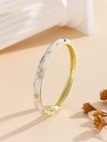 1 pezzo Braccialetto alla moda placcato oro con piccolo fiore in smalto cloisonné, regalo di gioielleria per donne e ragazze - Bianco - Visualizzare 6