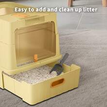 Foldable Cat Litter Box With Lid - Jumbo Enclosed Potty - Top Entry Anti-Splashing Toilet - Includes Scoop & 2-In-1 Cleaning Brush - 52*35*35cm - View 9
