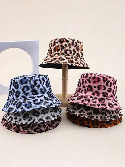 1pc Unisex Reversible Leopard Print Bucket Hat, New Spring/Summer Style, Lightweight Breathable Sun Protection, Versatile Casual Streetwear, Suitable For Outdoor, Travel, Beach, Music Festival And Daily Wear