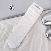 1/3/6 Pairs Women White Lace Hollow Out Socks, Heart Pattern Mid-Calf Socks, Sweet Lolita Style Socks, Straight Tube Socks Without Heels - White - View 39
