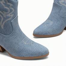 Women's Cowboy Ankle Boots Western Booties Low Heel Pointed Toe Cowgirl Boots - 藍色 - 查看 7