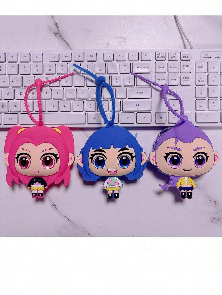 DOBBLE 3style 经典卡通动漫人物 K-Pop 恶魔猎人形象原创可爱少女串签零钱包钥匙车载吊坠链包挂件日常便携精致派对圣诞节圣诞袜填充物情人节复活节节日礼物 - 彩色 - 查看 1