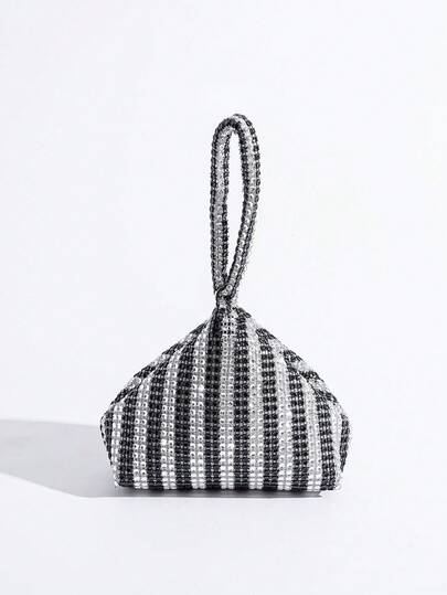 迷你水钻装饰晚宴包，独特造型手拿包，适合派对、正式场合搭配，可作口红收纳包，时尚百搭手提包