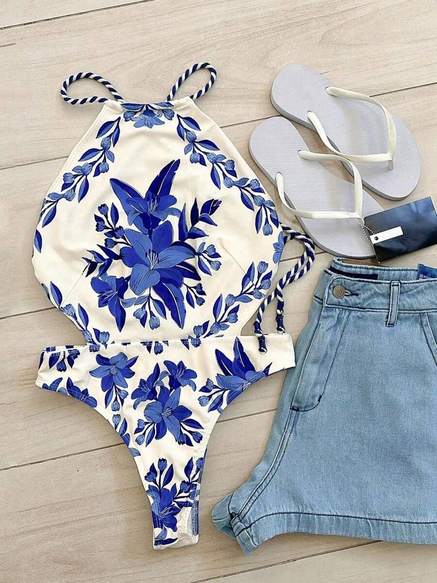 新款春夏性感印花女士连体泳衣，适合海滩度假派对约会 - 彩色 - 查看 1