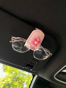 Flower Decor Car Visor Clip, Fashion Glasses Storage Holder With Magnetic Attachment - A - View 13