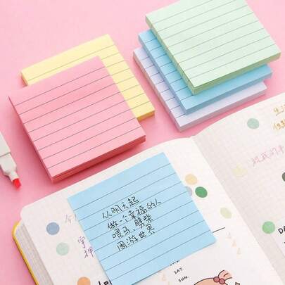 3pcs/Set Student Striped Cartoon Memo Sticky Notes, Cute Striped Lined Memo Pad Removable Self-Adhesive Stickers, Office & School Supplies, Back To School Essential