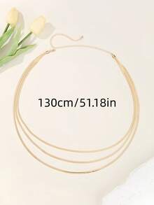 1件金属多层蛇形链条腰带/身体链，适合夏季沙滩派对比基尼装扮 - 金色 - 查看 10