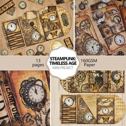 蒸汽朋克折叠式手账套装，小册子工艺套装，折叠式套装，手账工艺套装，剪贴簿礼物，手账用品，剪贴簿装饰，手账装饰，艺术和手工艺项目装饰 - 包含视频教程