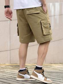 男士时尚休闲宽松口袋街头工装短裤，哥特风短裤，多巴胺色，工装短裤，户外功能性款式，男士休闲短裤，运动短裤，宽松斜纹短裤，功能性短裤，跑步短裤，宽松运动短裤，跑步短裤，宽松版型，工装短裤，送给丈夫和男友的礼物 - 卡其色 - 查看 2