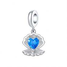CYMYSS 1pc Romantic Ocean Style 925 Silver Plated Artificial Zirconia Heart-Shaped Blue Zirconia Shell Pendant, Women's Jewelry Gift For Valentine's Day/Birthday - Multicolor - View 7