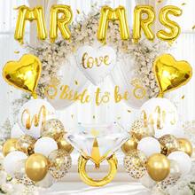 32件組婚禮派對裝飾，包含「MR」與「MRS」氣球、白色、金屬金、彩色紙屑乳膠氣球、愛心、鑽戒氣球、橫幅，適用於婚禮、單身女派對、室內與室外道具裝飾 - 彩色 - 查看 5