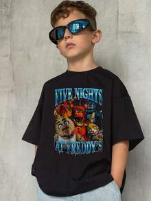 Young Boy's/Girl's Cotton Graphic Tees, Game T-Shirts For Boy, Black Summer T-Shirts With Cartoon Characters, Gift For  Fans, Round Neck, Fun - 22 - 查看 1