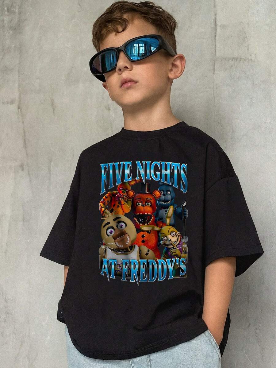 Young Boy's/Girl's Cotton Graphic Tees, Game T-Shirts For Boy, Black Summer T-Shirts With Cartoon Characters, Gift For Fans, Round Neck, Fun - 22 - 查看 1