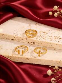 3/1pc - Luxury Stainless Steel Ring, Featuring A Gold Knot, Double Pillars, And Cross Design. The Opening Is Adjustable, Making It A Sophisticated Women's Jewelry Piece Suitable For Everyday Wear And Layering. - Gold - View 6