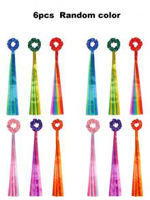 6pcs Rainbow Flowing Ribbon, Elastic Dance Wands For Music Class, Christmas & Valentine's Day Handheld Rhythm Tassel Dance Props Gift, Multicolor Handheld Dancing Bracelets, Gymnastics & Dance Ribbons - Multicolor - View 6