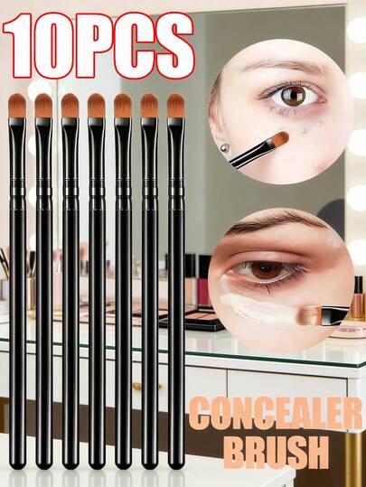10pcs/5pcs/1pc Small Concealer Brush Flat Lip Concealer Brush Under Eye Synthetic Fiber Up Eyebrow Outline Foundation For Concealing Blending Setting Buffing Up Black