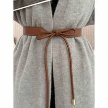 1pc Elegant Women's Fashionable Solid Color Casual Bowknot Tie PU Leather Belt, Simple & Versatile Design, Perfect For Pairing With Dresses, Sweaters And Coats For Stylish Decoration, Highlighting The Graceful Figure Of Women, All Season Summer, School Fall, Autumn, Halloween - 棕色 - 查看 1
