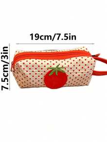 1个波点番茄铅笔盒（不含钥匙扣），大容量学生文具收纳袋，韩式可爱铅笔盒，学生用品，返校礼物，桌面文具收纳盒 - 波點番茄筆袋 - 查看 5