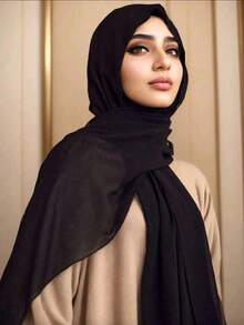 2pcs Women Scarf & Cap Set, Versatile Underscarf Cap Combo, Hijab Middle East Abaya Accessory, Elastic Underscarf Cap & Chiffon Scarf Casual Set - Black - View 2