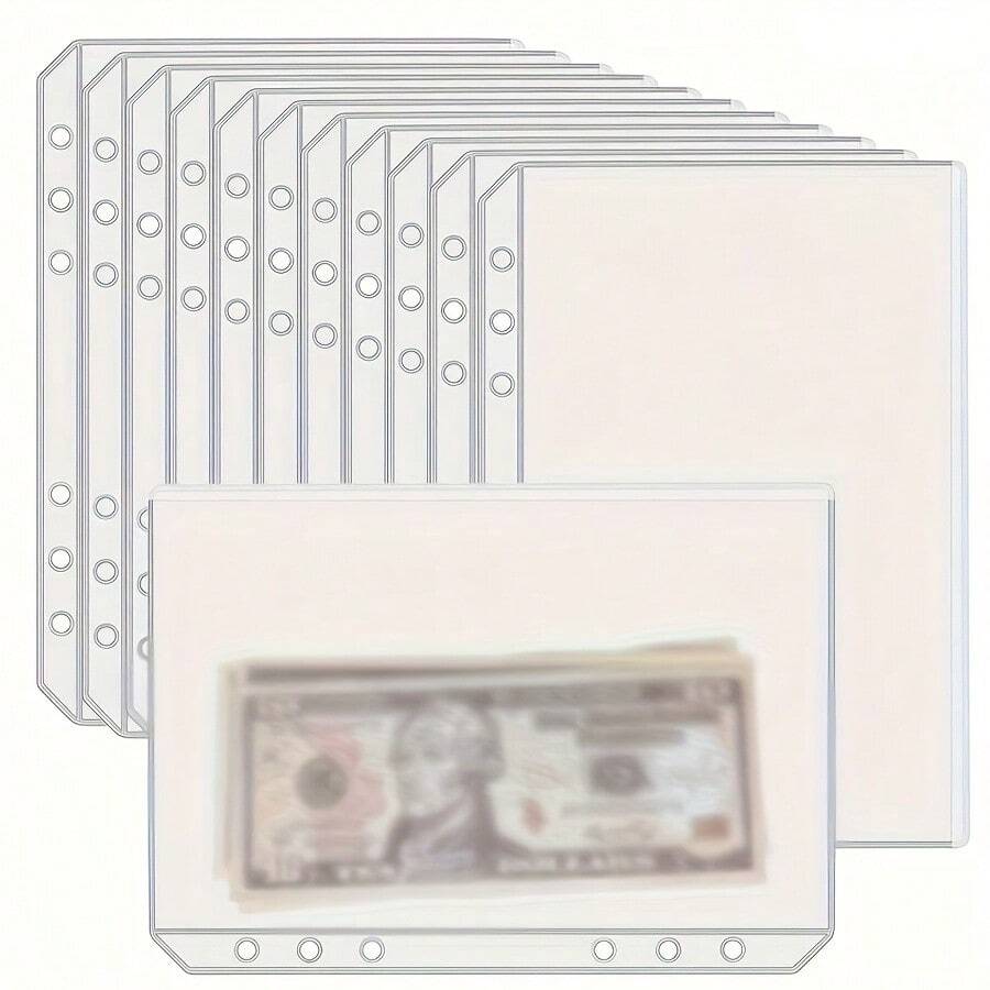 12pcs/Set Transparent PVC A5/A6 Document Pouches - Zipperless Budget Envelopes, Suitable For Cash Management System, 6-Ring Multi-Compartment File Folder, Durable Savings Challenge File Folder, Money Saving Envelopes - Multicolor - View 1