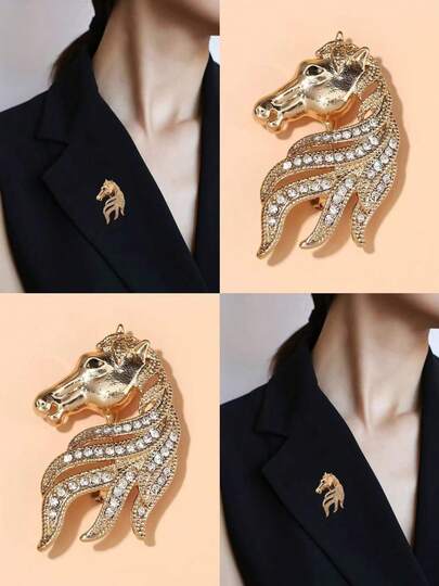 1枚复古马头胸针，时尚优雅女士翻领别针