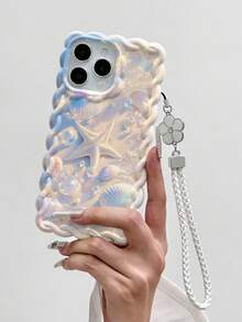 海星印花编织波浪边米色手机壳，带链条，兼容 17/17 Pro/17 Pro Max、16/16 Pro/16 Pro Max、16 Plus、10 系列，防震，时尚可爱设计 - 彩色 - 查看 5