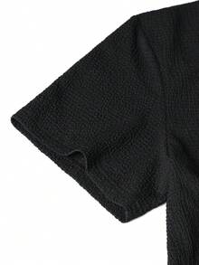 GRDR Summer Shiny Mesh Plaid Crinkle Short Sleeve T-Shirt, Men's Round Neck Slim Fit New Top - Black - View 5