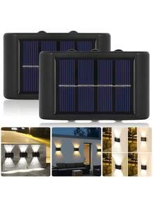 6颗LED灯泡太阳能壁灯/太阳能户外照明/户外防眩光照明，太阳能供电，双头壁灯，太阳能充电，半嵌入式安装，柔光，适用于庭院照明、门廊装饰、车库、阳台、花园、婚礼、露营装饰 - 彩色 - 查看 10