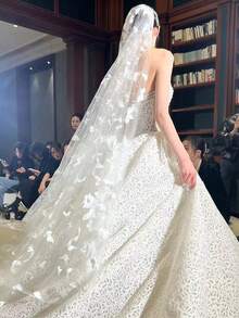 1pc Elegant Bridal Butterfly Pearl Veil,Long Woman Illusion Tulle Lace Edge Veils - Ideal For Weddings & Bachelorette Parties, Ideal Photo Prop & Unique Gift For Brides-To-Be - View 7