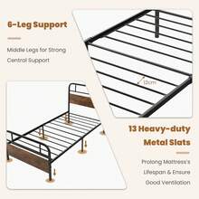 COSTWAY Single Bed Frame With Industrial Headboard, Brown - Black - View 5