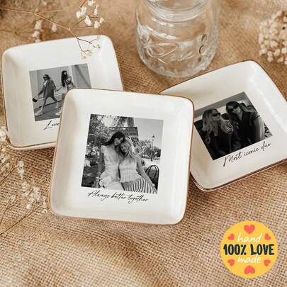Customized Jewelry Tray, Ceramic Ring Dish, Jewelry Display Plate, Customized Best Friend Photo Jewelry Tray, Can Customize Photos And Personalized Text, Suitable For Displaying Rings, Necklaces And Various Jewelry, Exquisite And Fashionable, High Quality, Unique Gift For Her, Him, Sisters, Best Friends Or Mother