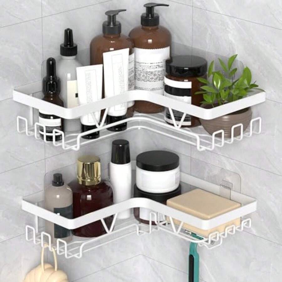 Corner Shower Caddy Shower Corner Shelf Organiser Bathroom Whitedll - White - View 1