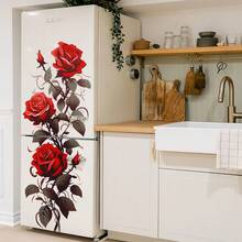1pc Red Rose Vine Fridge Magnet, Self-Adhesive Removable Waterproof Decor Sticker For Kitchen Appliances - Multicolor - View 1